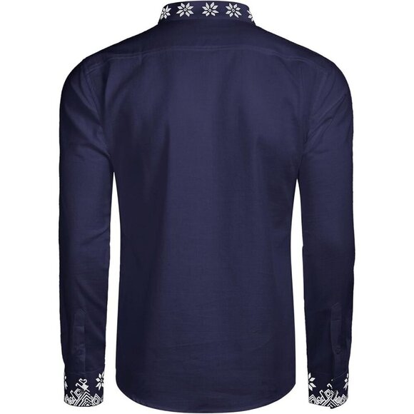 Men's Blue Shirt Long Sleeve Floral Print Casual Cotton Beach Hippie  T Shirt - Picture 9 of 9